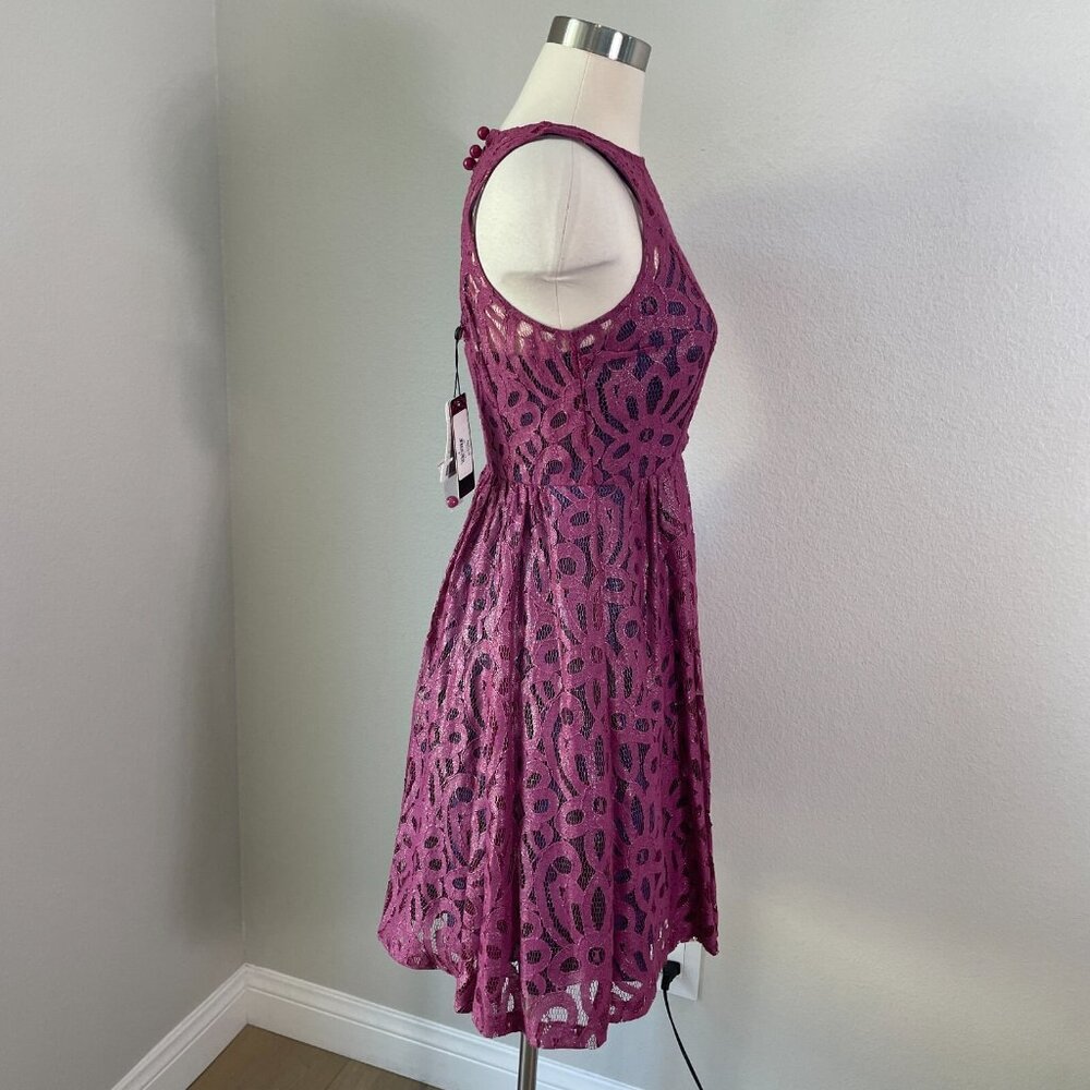 NEW Anthropologie Frock Tracey Reese Womens 2 Metallic Lace Fit Flare Dress - Picture 5 of 11